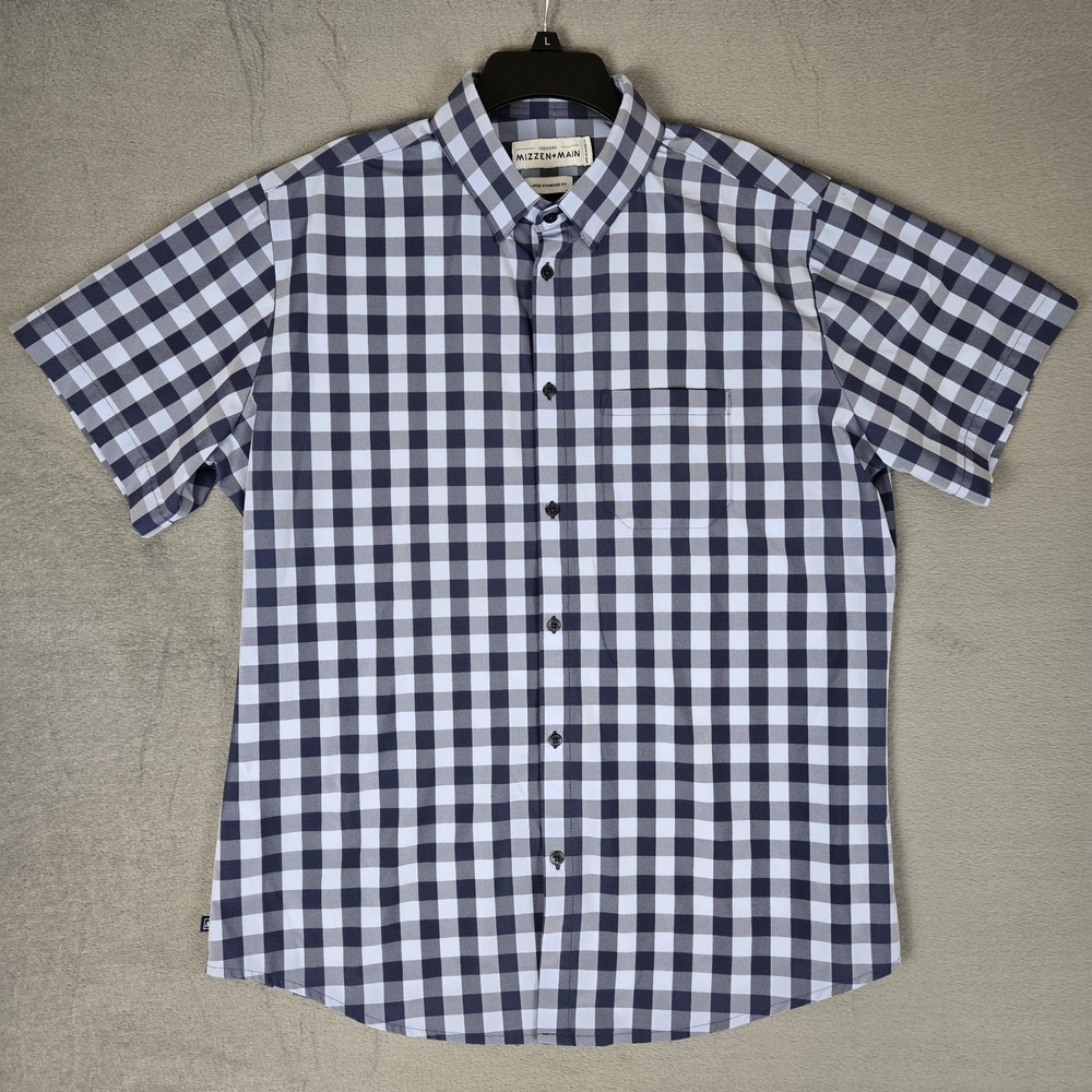 Mizzen Main Shirt Mens Large‎ Gingham Plaid Standard Fit Leeward Short Sleeve